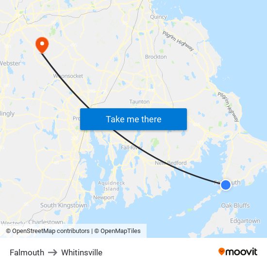 Falmouth to Whitinsville map