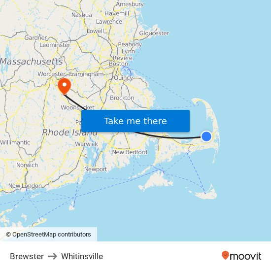 Brewster to Whitinsville map