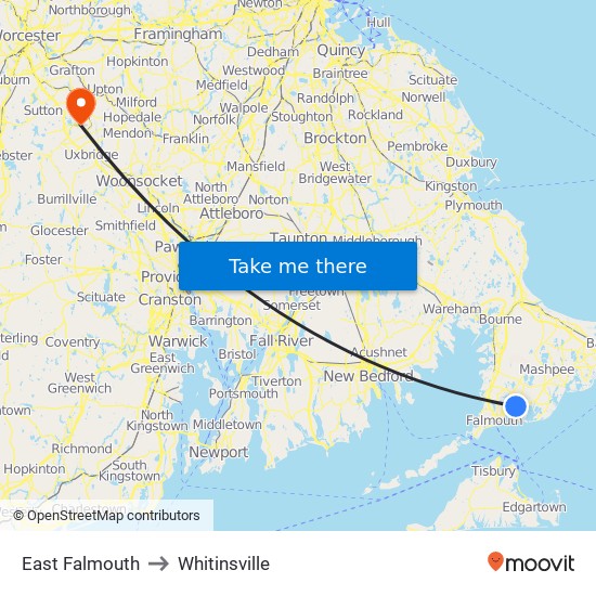 East Falmouth to Whitinsville map