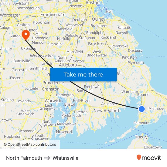 North Falmouth to Whitinsville map