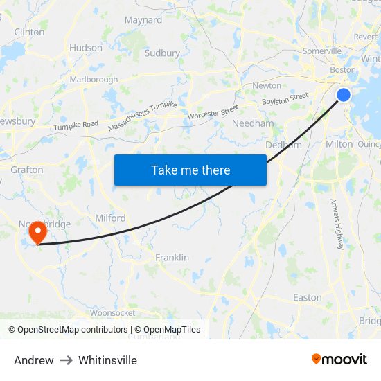 Andrew to Whitinsville map