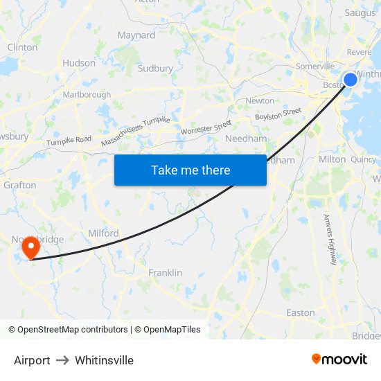 Airport to Whitinsville map