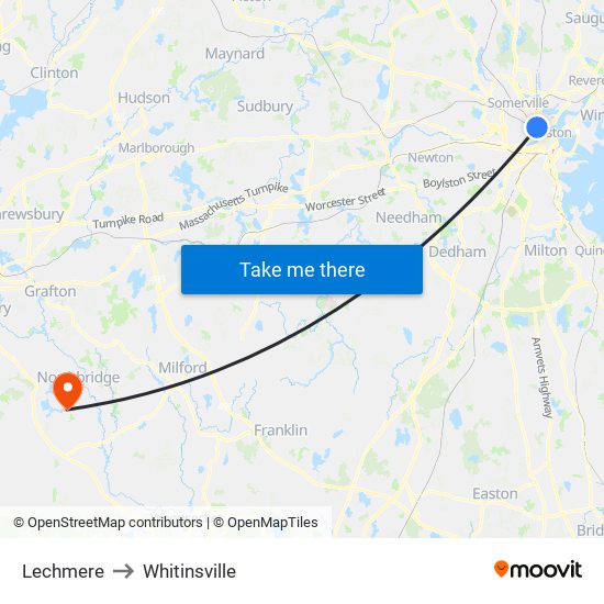 Lechmere to Whitinsville map