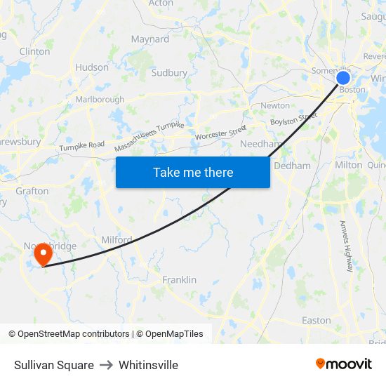 Sullivan Square to Whitinsville map