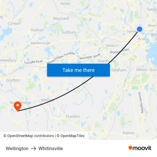 Wellington to Whitinsville map