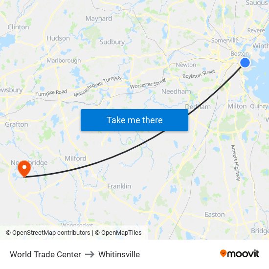 World Trade Center to Whitinsville map