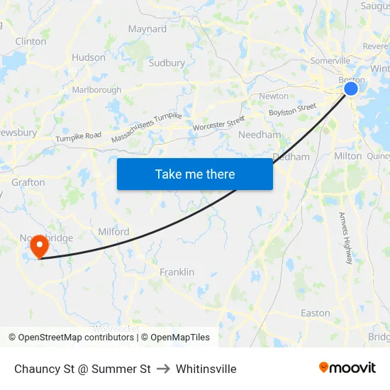 Chauncy St @ Summer St to Whitinsville map