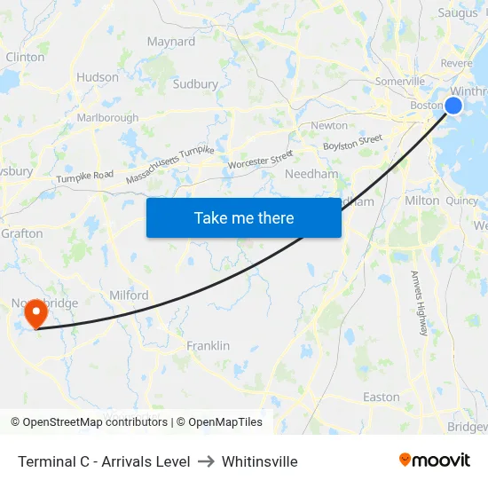 Terminal C - Arrivals Level to Whitinsville map