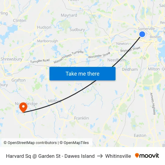Harvard Sq @ Garden St - Dawes Island to Whitinsville map
