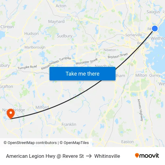 American Legion Hwy @ Revere St to Whitinsville map