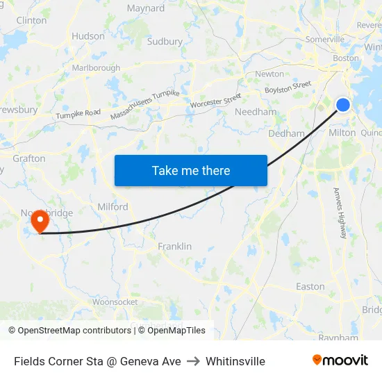 Fields Corner Sta @ Geneva Ave to Whitinsville map
