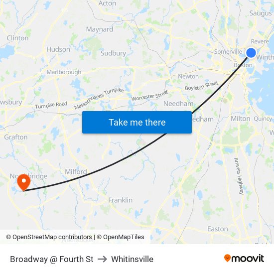 Broadway @ Fourth St to Whitinsville map