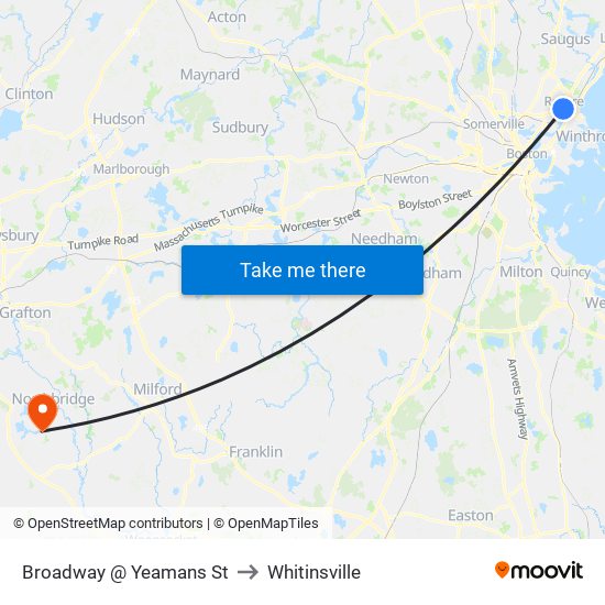 Broadway @ Yeamans St to Whitinsville map