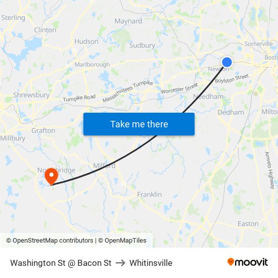 Washington St @ Bacon St to Whitinsville map
