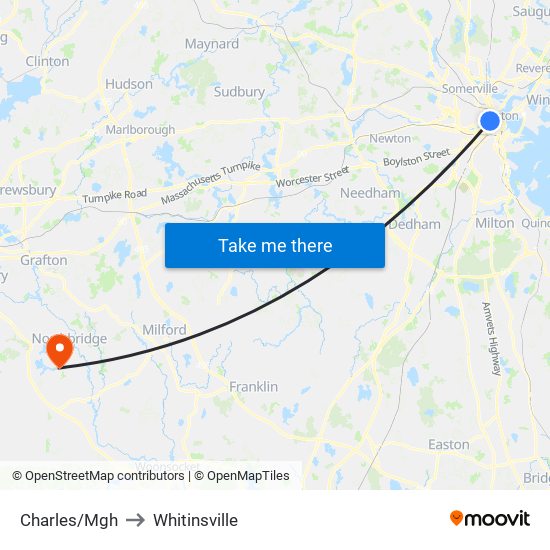 Charles/Mgh to Whitinsville map