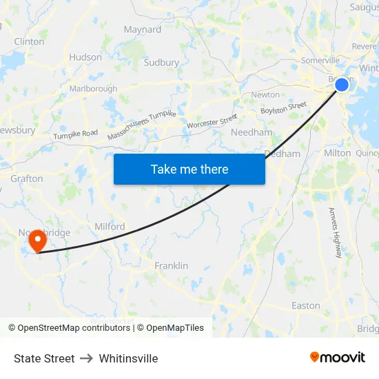 State Street to Whitinsville map