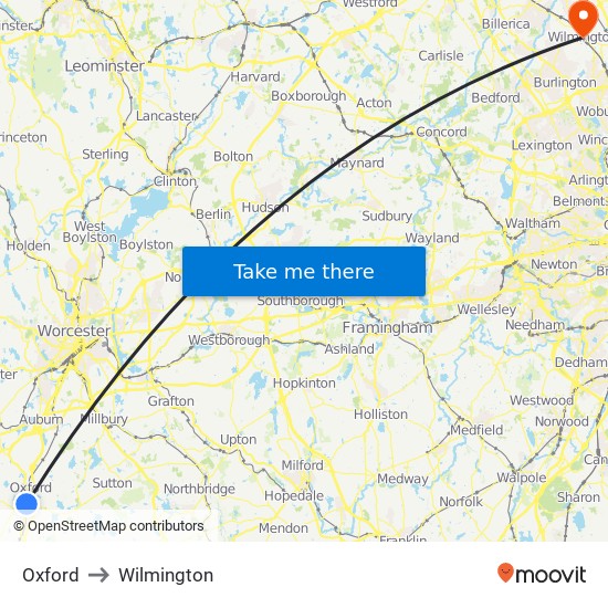 Oxford to Wilmington map