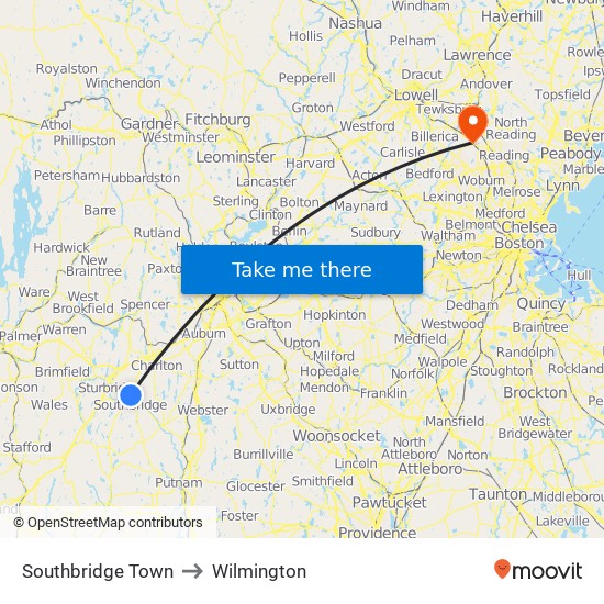 Southbridge Town to Wilmington map