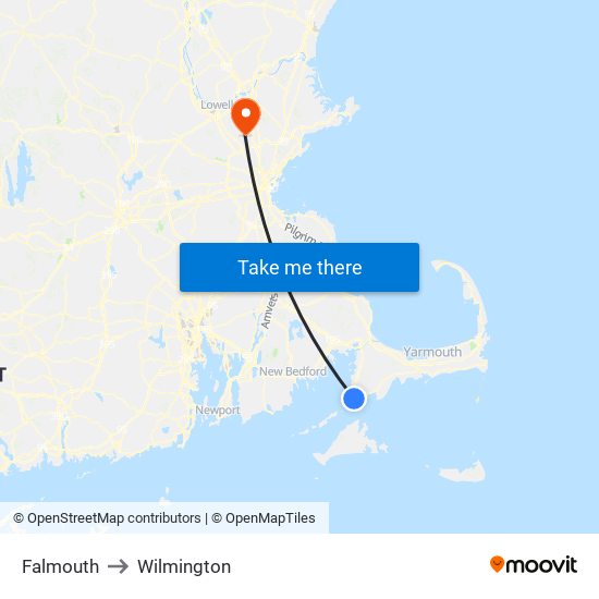 Falmouth to Wilmington map