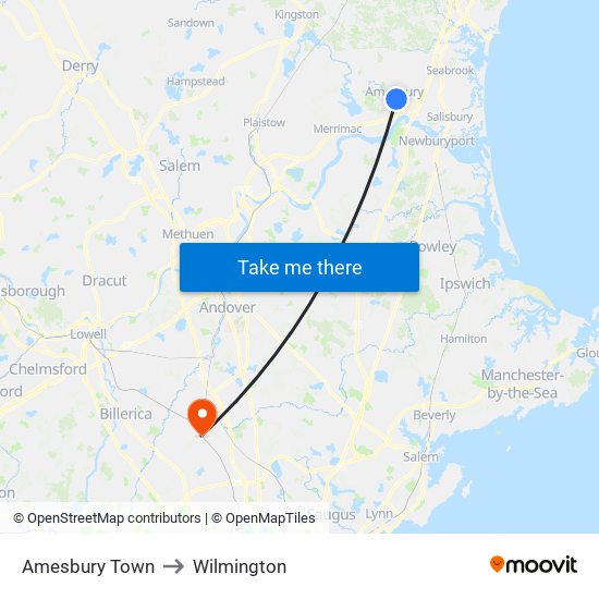 Amesbury Town to Wilmington map