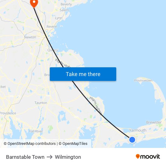 Barnstable Town to Wilmington map