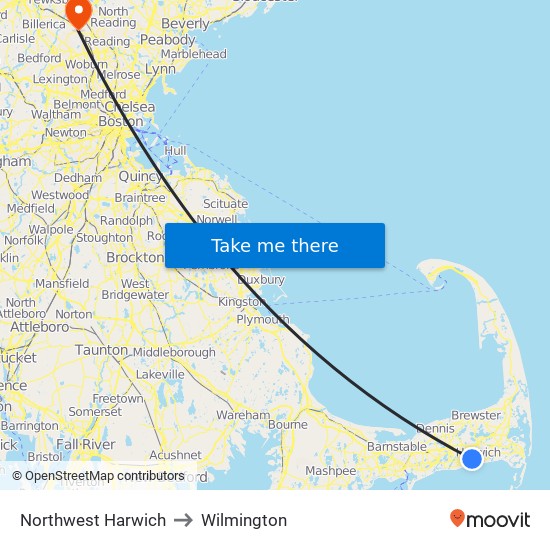 Northwest Harwich to Wilmington map