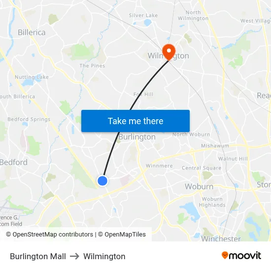 Burlington Mall to Wilmington map