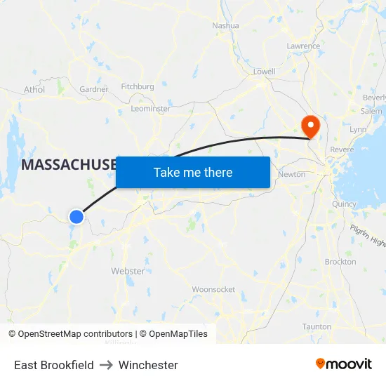 East Brookfield to Winchester map