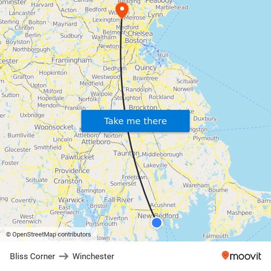 Bliss Corner to Winchester map