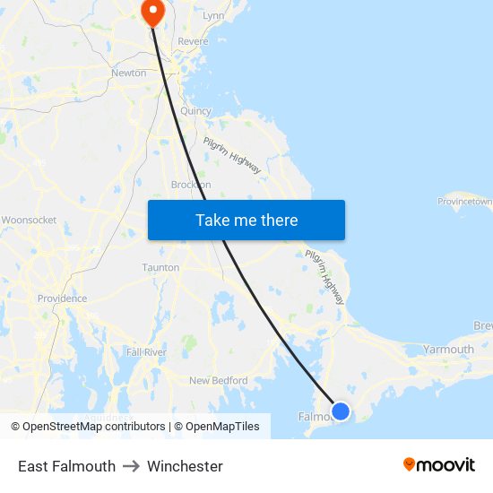 East Falmouth to Winchester map