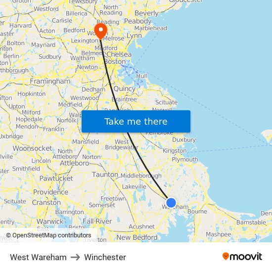 West Wareham to Winchester map