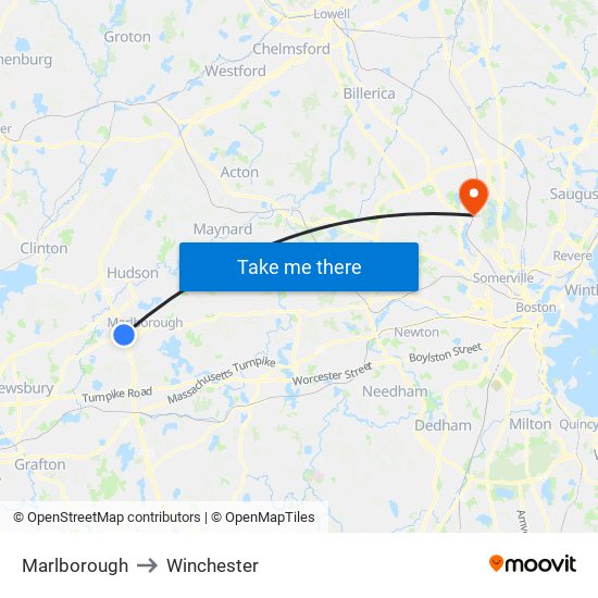 Marlborough to Winchester map