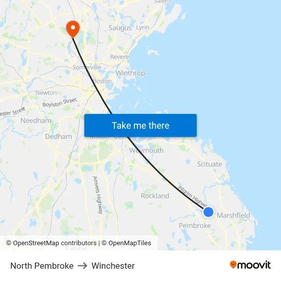 North Pembroke to Winchester map