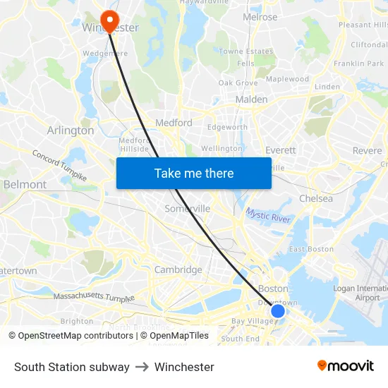 South Station subway to Winchester map