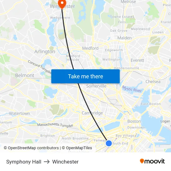 Symphony Hall to Winchester map