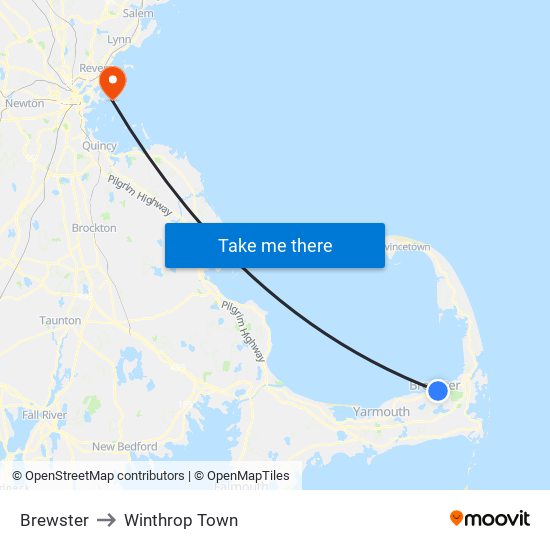 Brewster to Winthrop Town map