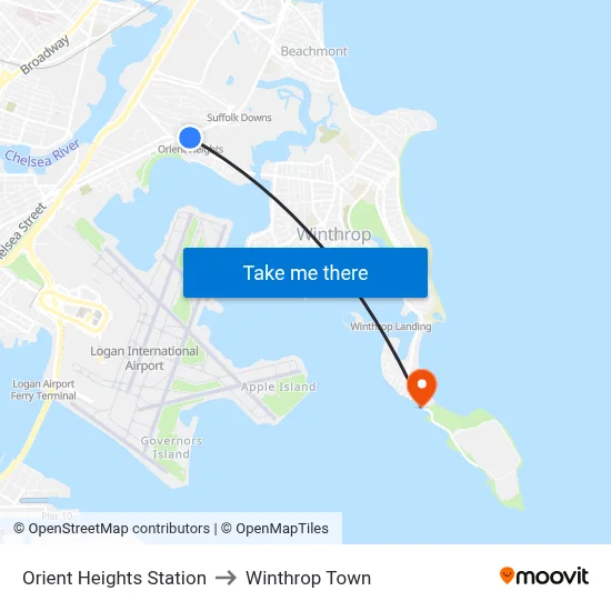 Orient Heights Station to Winthrop Town map