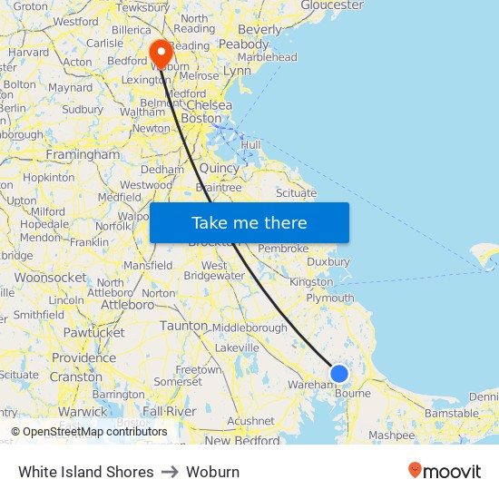 White Island Shores to Woburn map