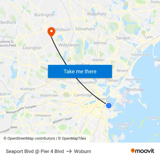 Seaport Blvd @ Pier 4 Blvd to Woburn map