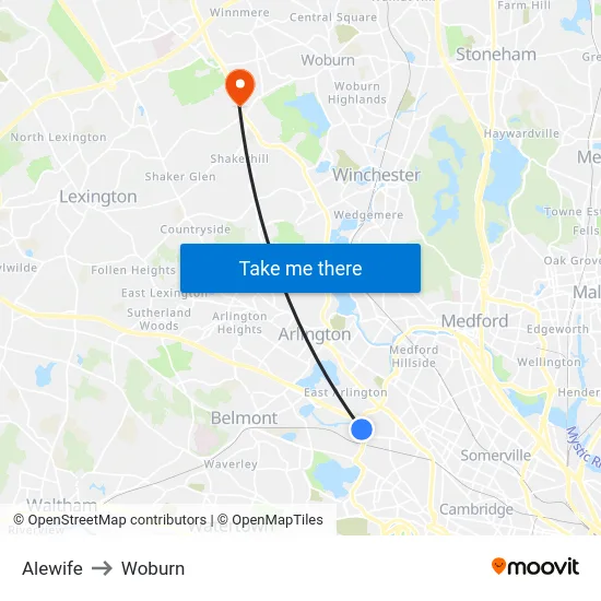 Alewife to Woburn map
