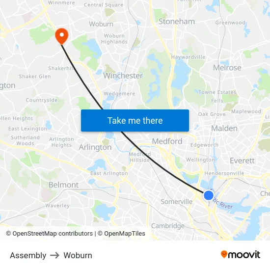 Assembly to Woburn map