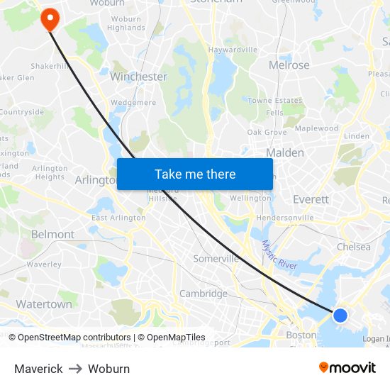 Maverick to Woburn map