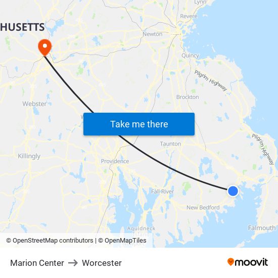 Marion Center to Worcester map