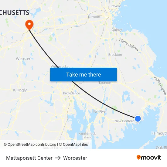 Mattapoisett Center to Worcester map