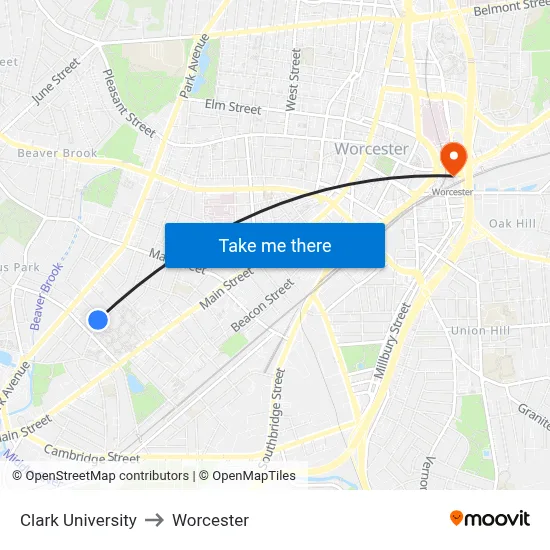 Clark University to Worcester map