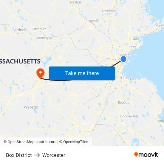 Box District to Worcester map