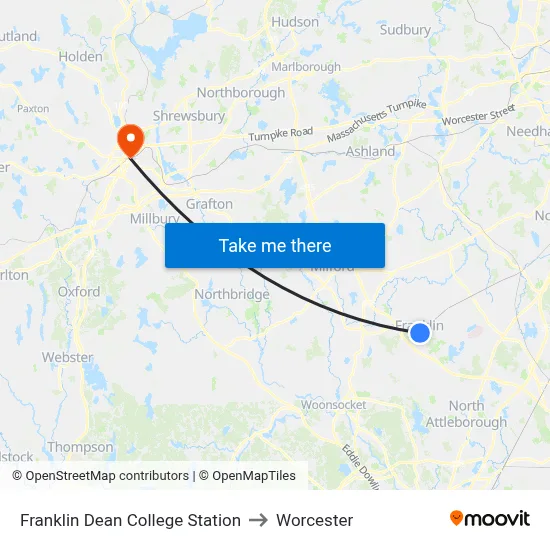 Franklin Dean College Station to Worcester map