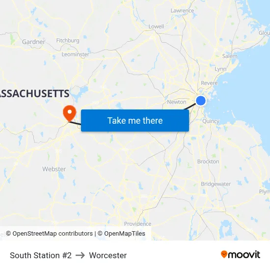 South Station #2 to Worcester map