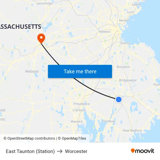 East Taunton (Station) to Worcester map