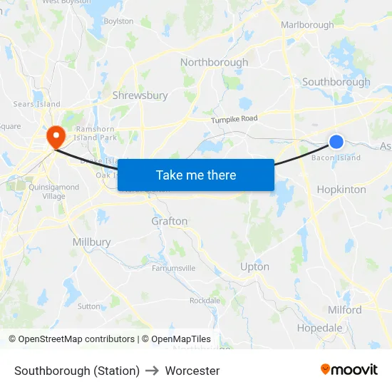 Southborough (Station) to Worcester map
